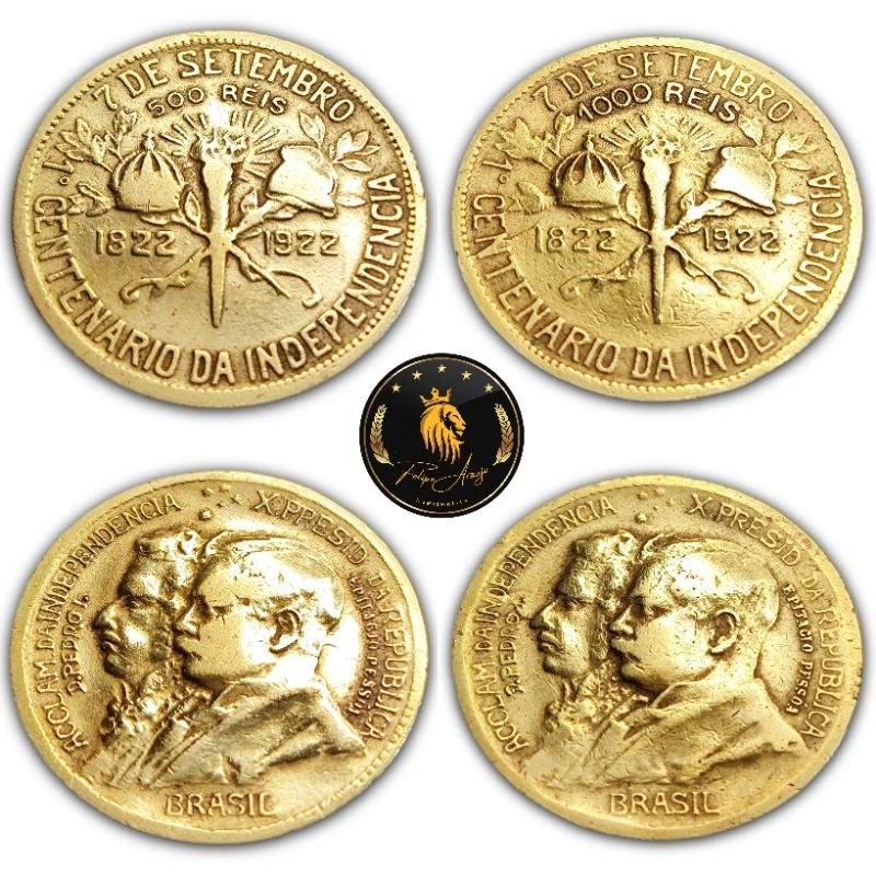 Moedas 500 Réis 1922 e 1000 Réis 1922 Centenário da Independência