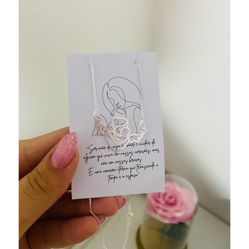 colar mãe de anjo prata 925 banhado original cordão filho anjo