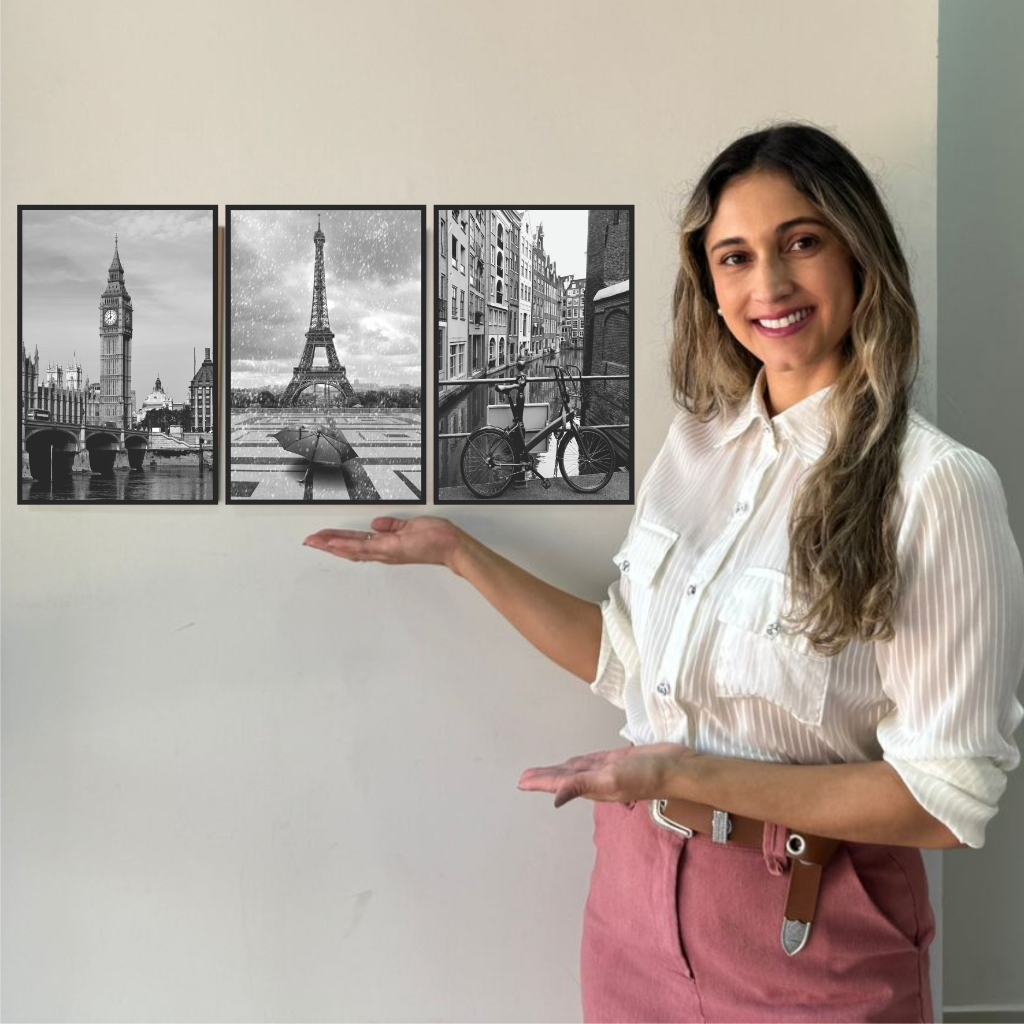 Quadro Londres Amsterdã Torre Eiffel Para Sala Casa Corredor