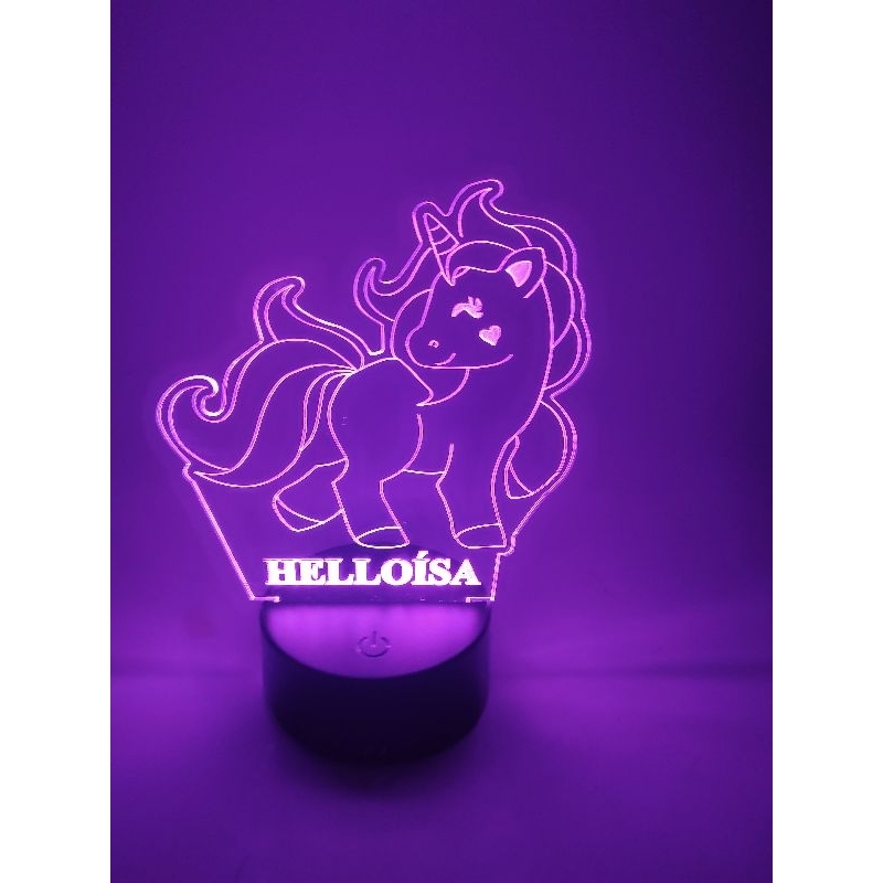 Luminária Abajur Led Rgb 16 cores com controle remoto Unicórnio personalizado tamanho grande RGB USB