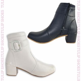 Bota feminina detalhe fivela casual salto quadrado bico quadrado em Oferta na Shopee