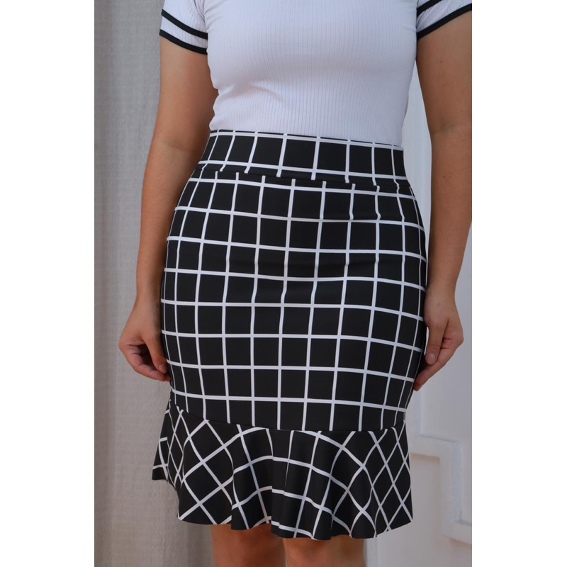 saia mídi babado até o joelho em Oferta na Shopee