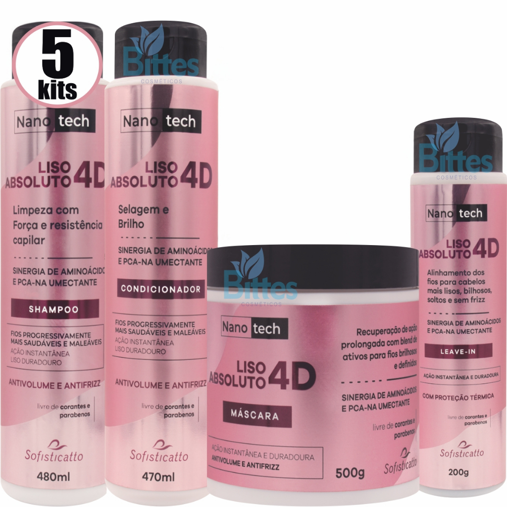 5 KIT LISO ABSOLUTO 4D SOFISTICATTO COSMÉTICOS SELAGEM E BRILHO