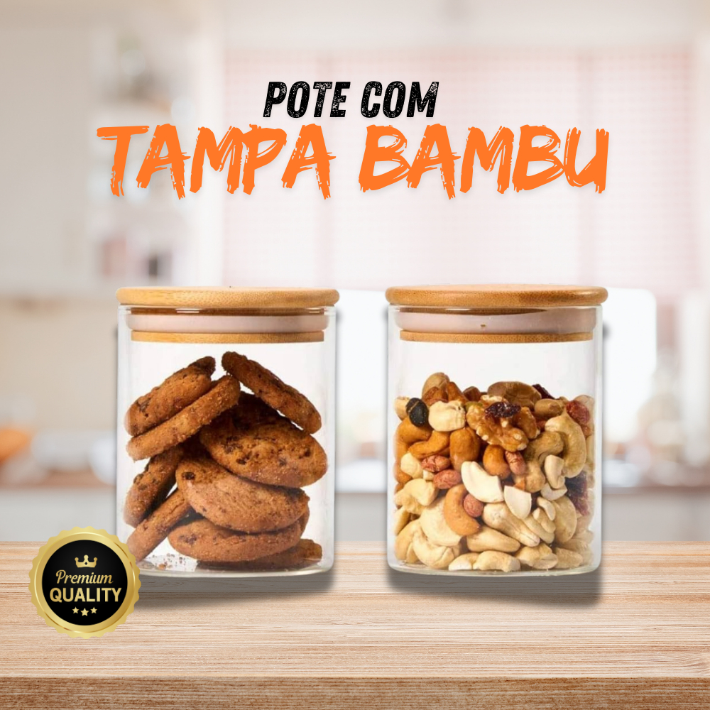 Pote para Mantimentos com Tampa de Bambu 450ml