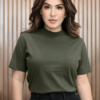 BLUSAS GOLA ALTA FEMININAS LISAS 100% ALGODÃO em Oferta na Shopee