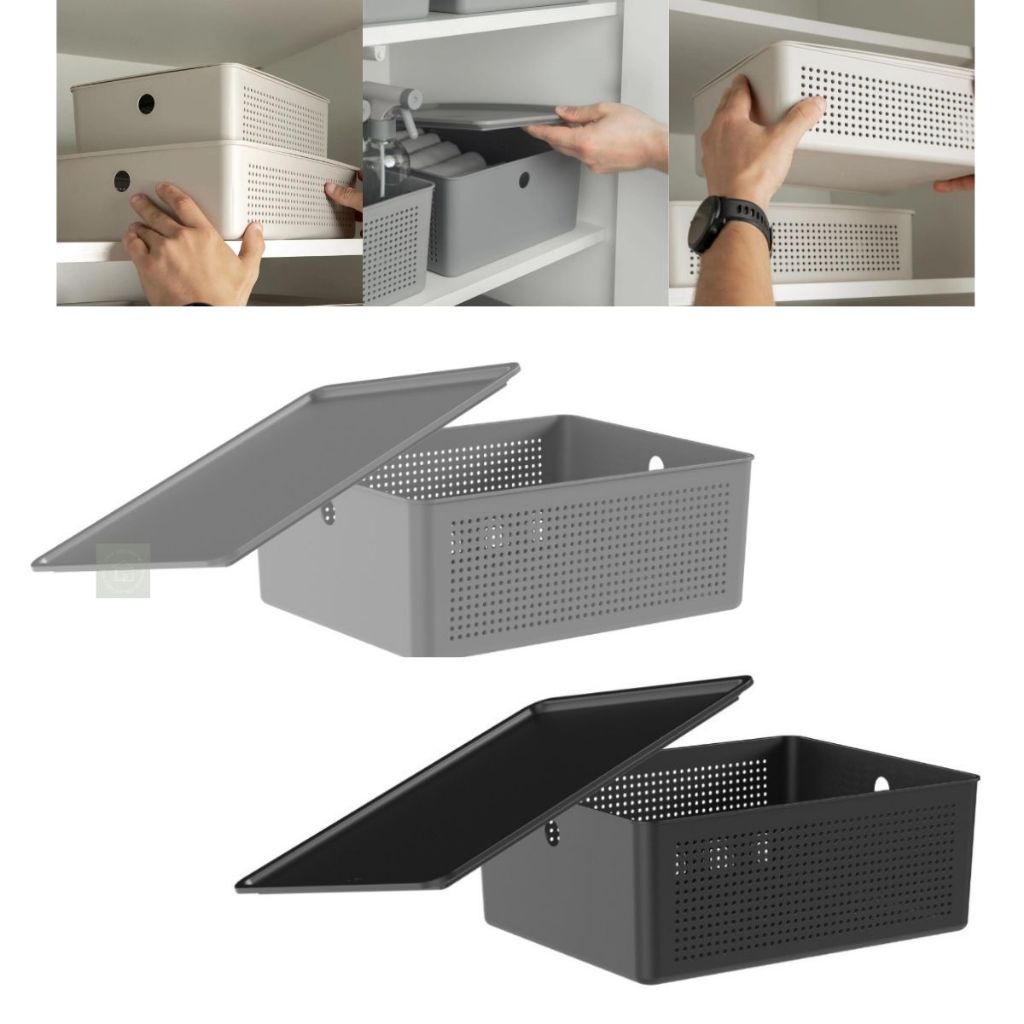 Cesto Flow 12L Com Tampa Organizador de Lavanderia Armário Banheiro Cozinha e Roupas 34 x 27 x 13cm - Home & Living