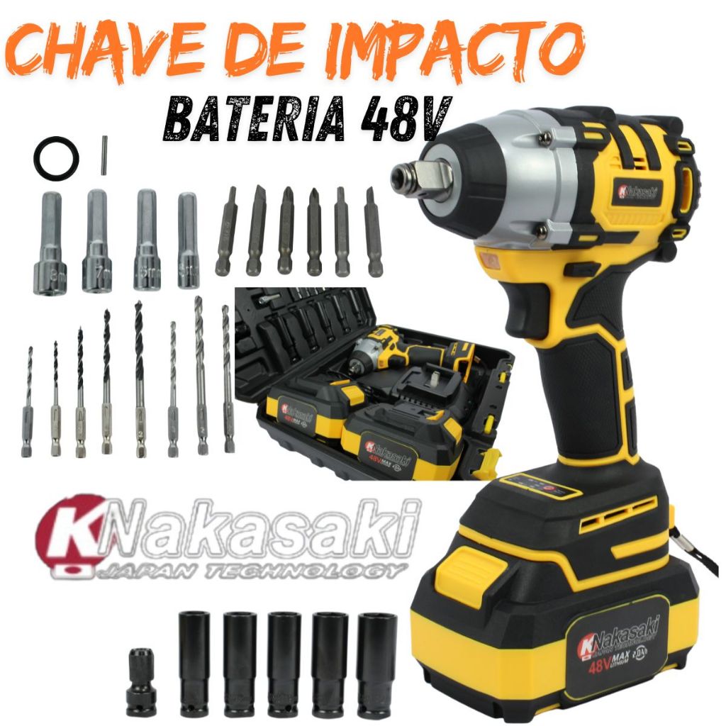 Parafusadeira Chave de Impacto Furadeira 48v Nakasaki  + Maleta Promoção