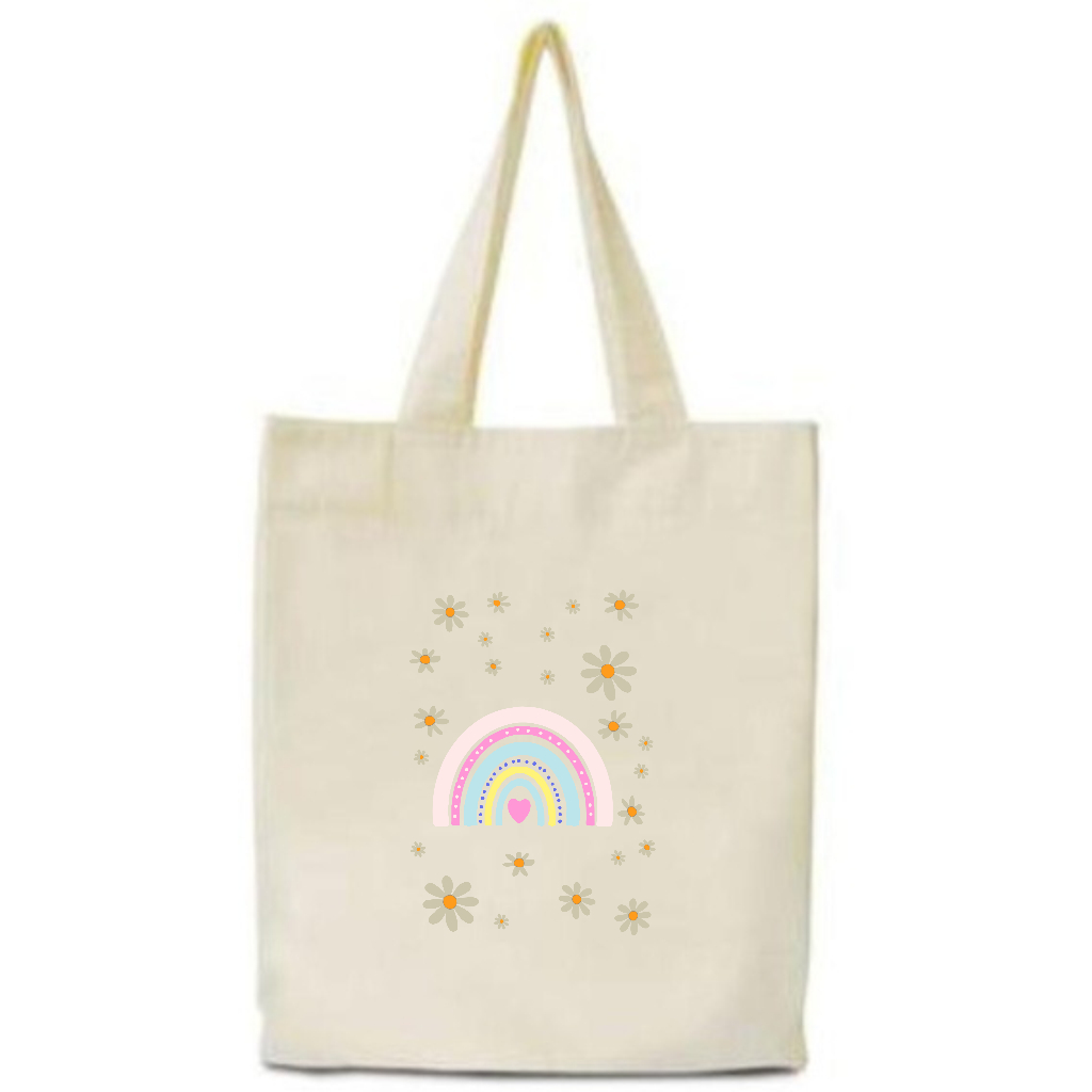 Kit 35 Sacolas Ecobag Cru 30x35 Transfer 14x20 Personalizadas para Aniversários Infantis Arco Íris