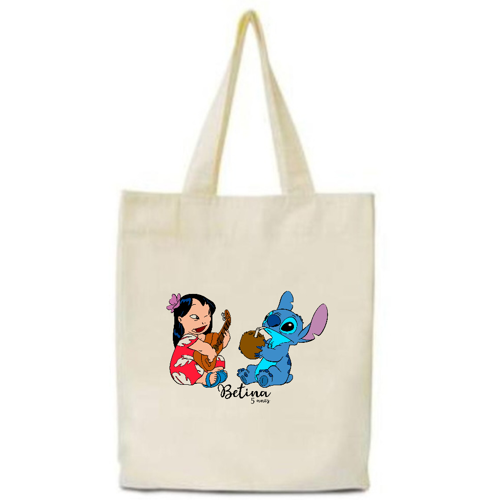 Kit 25 Ecobag Sacolas Algodão 30x35 Transfer 14x20 Personalizada Stitch Lembrancinha para Festas