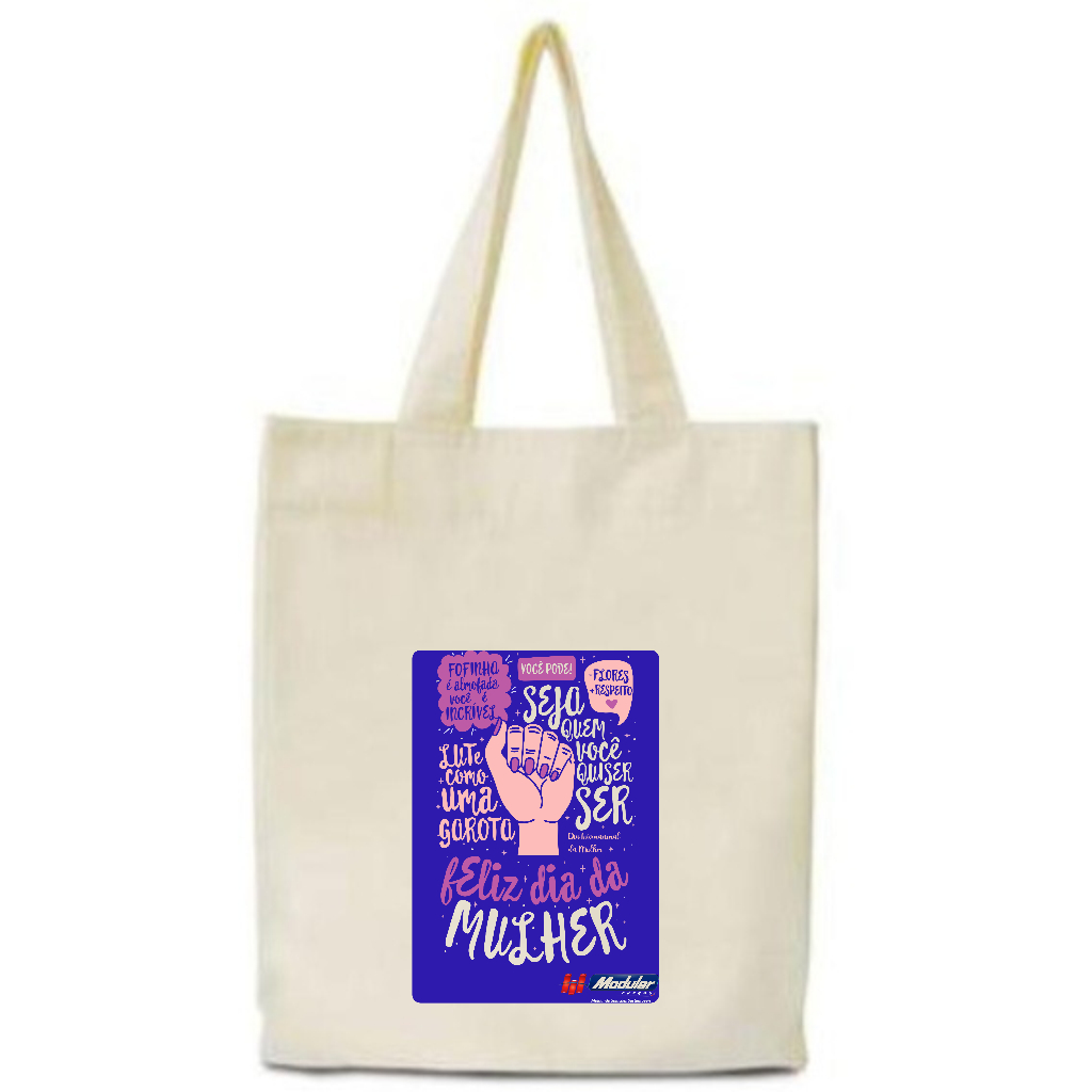 Kit 40 Sacolas Ecobag Algodão 30x35 Transfer 14x20 Personalizadas para Lembrancinha Dia das Mulheres