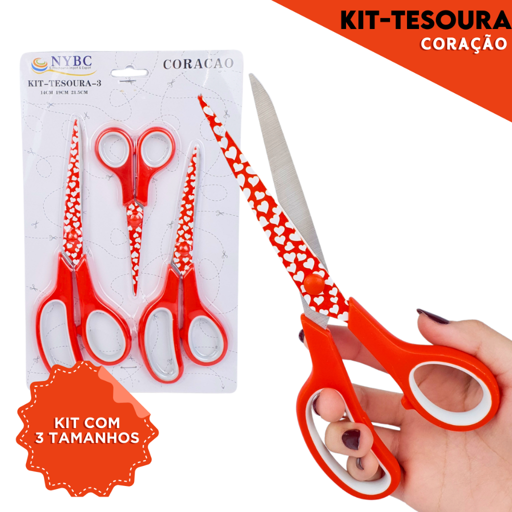 Tesoura Para Costura Decorada Coração Kit C/ 03 - Nybc