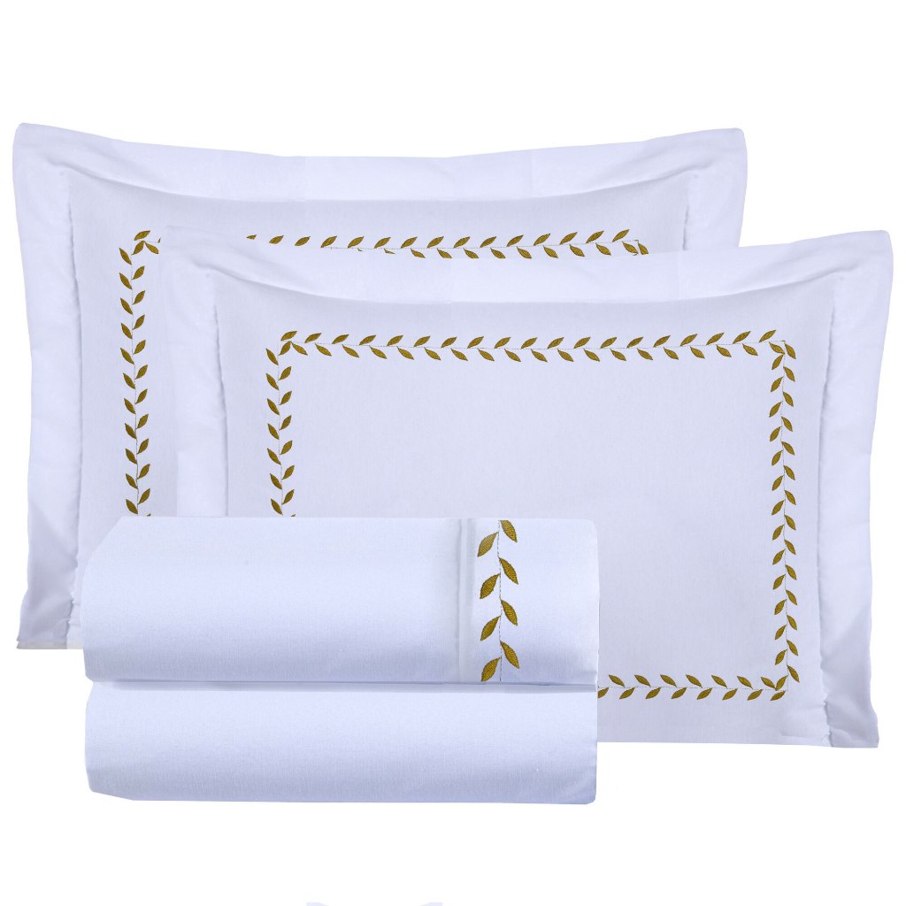 Jogo Lençol Queen 100% Algodão Bordado Percal 180 Fios 04 Peças Premium Lolita em Oferta na Shopee