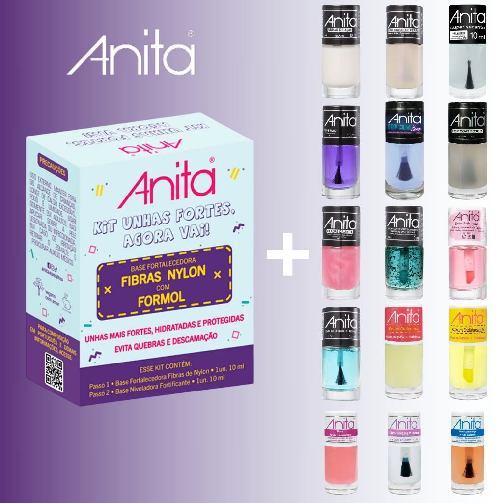Kit Esmalte Anita 2 Esmaltes Agora Vai + 1 Esmalte Tratamento Finalizador
