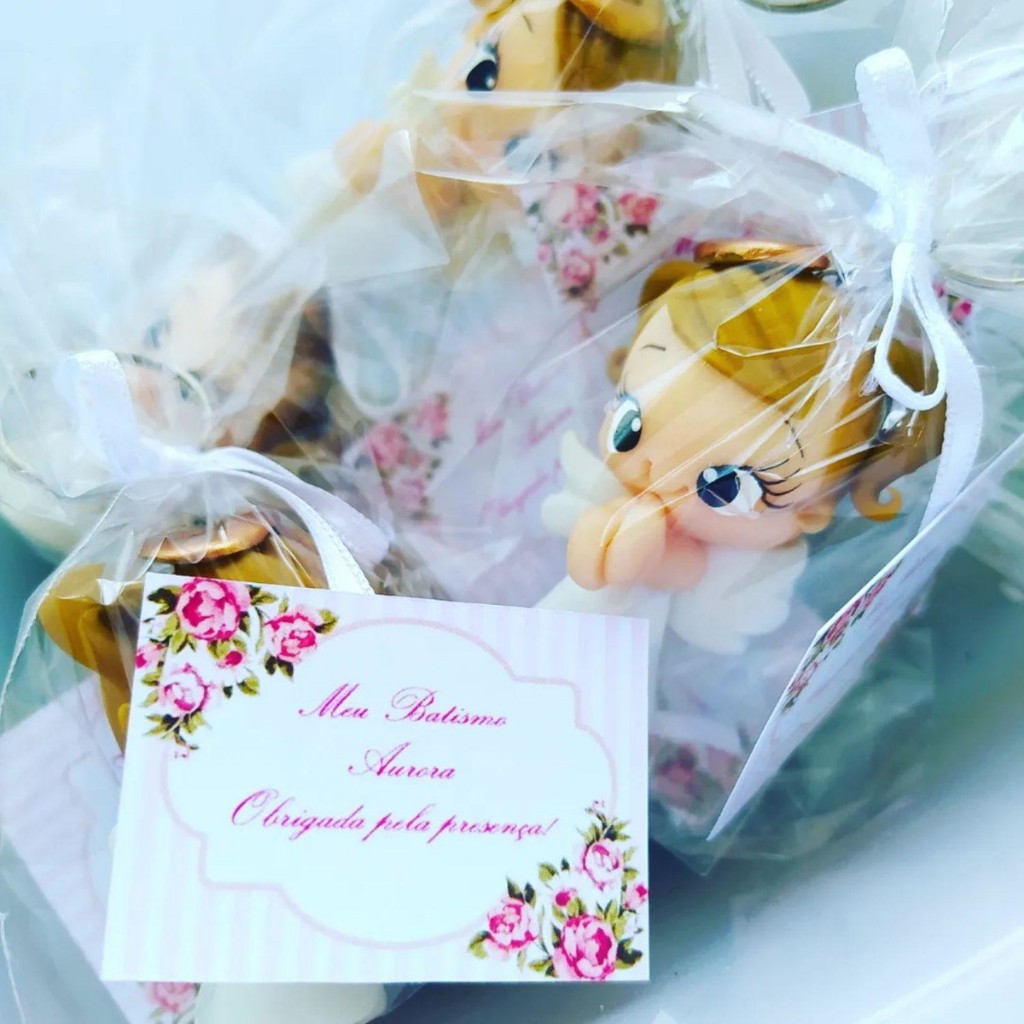 Chaveiro Personalizado de Anjinho em Biscuit | Lembrancinha de Batizado