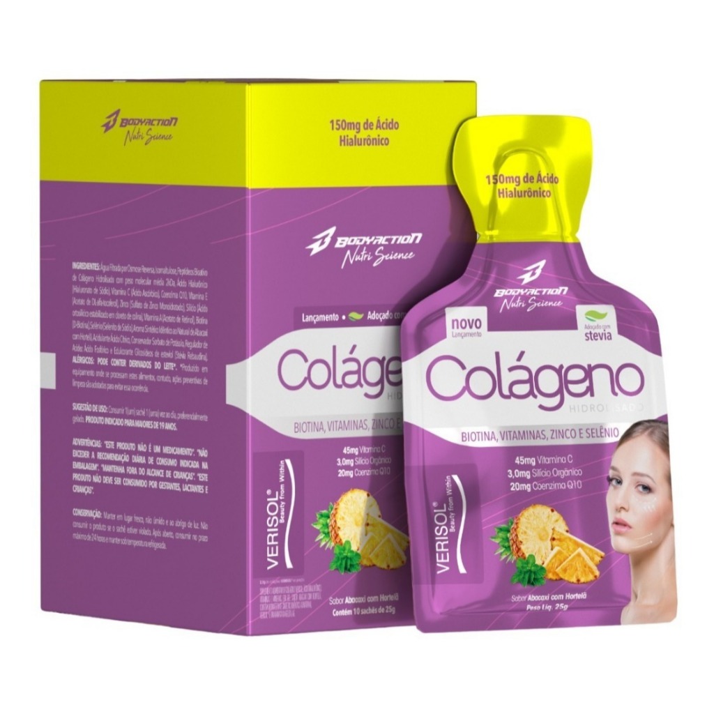 Colágeno Verisol com Ácido Hialurônico Gel 10 Sachês Bodyaction em Oferta na Shopee