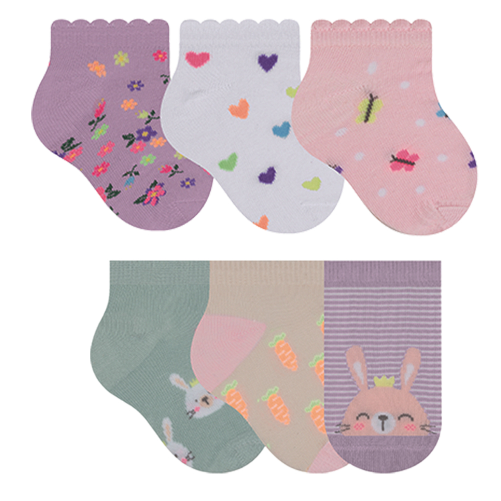 Kit 6 Pares De Meias Infantil Selene Com Calcanhar Verdadeiro e Costuras lisas De Algodão Com Cano Baixo em Oferta na Shopee