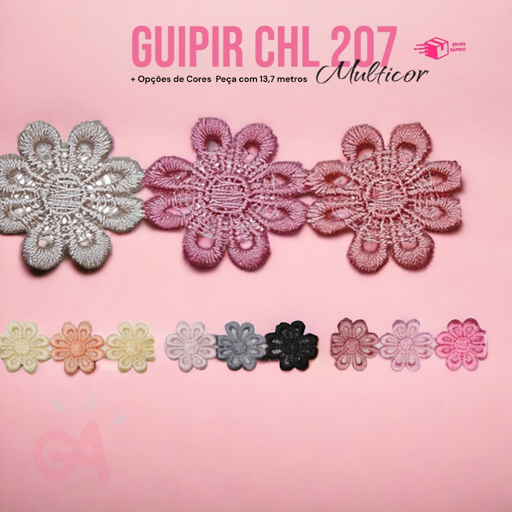 Renda Gupir Flor CHL 207- 3 Mesclado - 2,5 cm - Peça com 13,7 metros