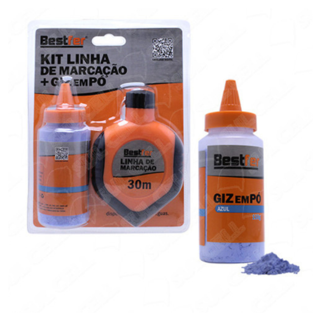 Kit Jogo Pedreiro Gesseiro Drywall Linha De Marcação + Giz Em Pó Uso Profissional Linha de Marcação - Bestfer