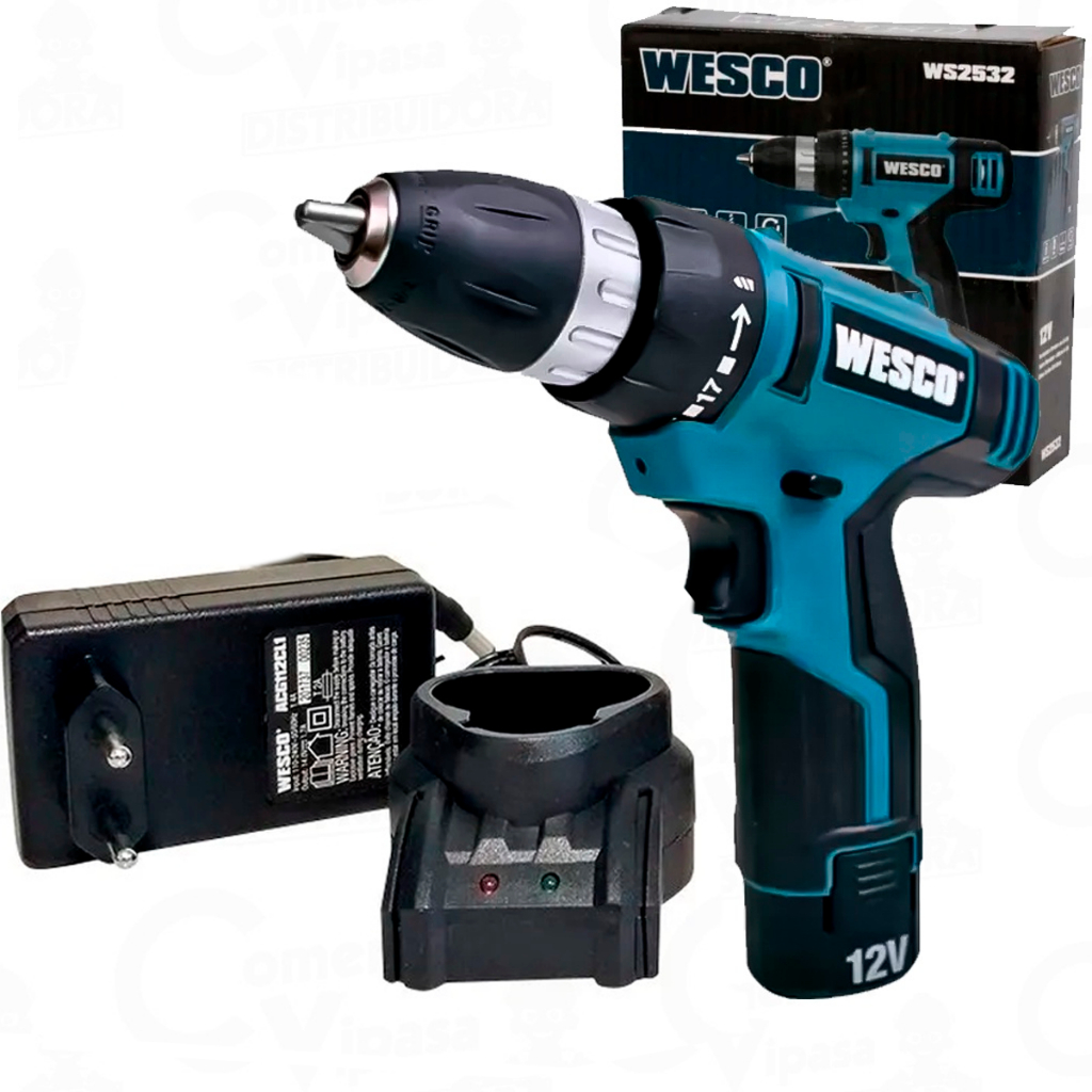 Parafusadeira Furadeira 3/8 12v Bateria Lítio WS2532 Com Kit Acessórios Profissional WESCO em Oferta na Shopee
