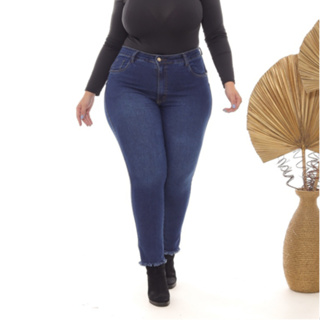 Calça Jeans Feminina Plus Size Cigarrete Lavagem Escura Alta Qualidade Conforto e Versatilidade em Oferta na Shopee