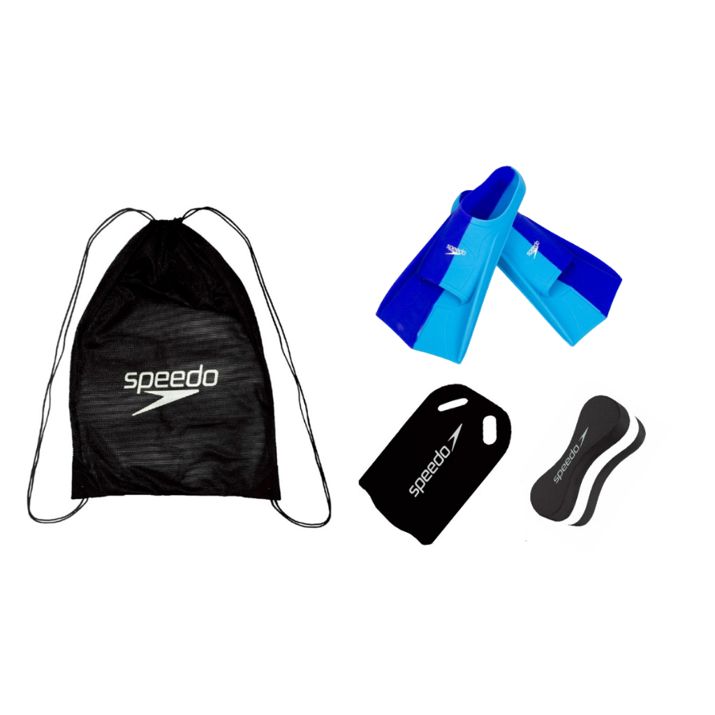 Kit Natação Speedo Mochila Gym Sack Mesh + Nadadeira Dual Swim + Prancha e Flutuador Swim