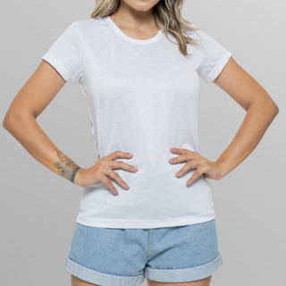 Camiseta Femininas Baby Look em Poliéster/Sublimatica Branca em Oferta na Shopee