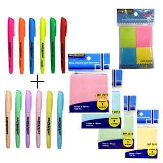 Kit 12 Caneta Marca Texto + 4 Blocos Adesivos Diversas Cores e 1 Bloco Adesivo Neon MASTER...