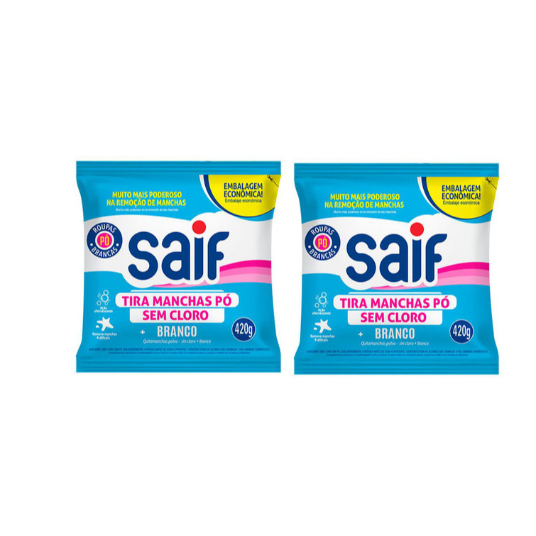 Kit 2 Tira Manchas Pó Sem Cloro + Branco Saif 420g em Oferta na Shopee