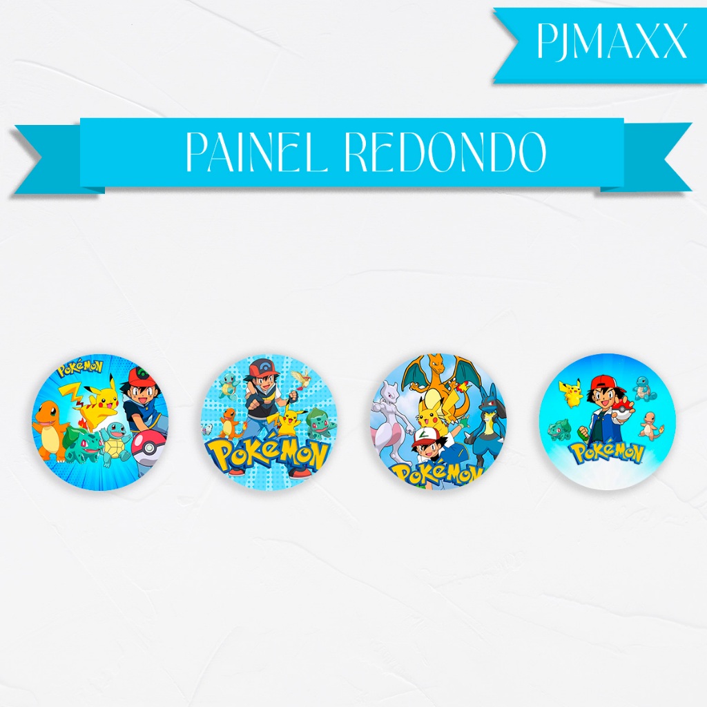 Capa Para Painel Redondo Tema Pokemon Picachu Ash Decoração Festa Malha Sublimada em Oferta na Shopee