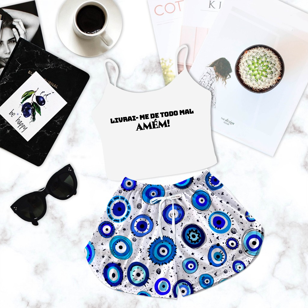 Pijama Cropped Baby Doll Feminino Revenda Olho Grego