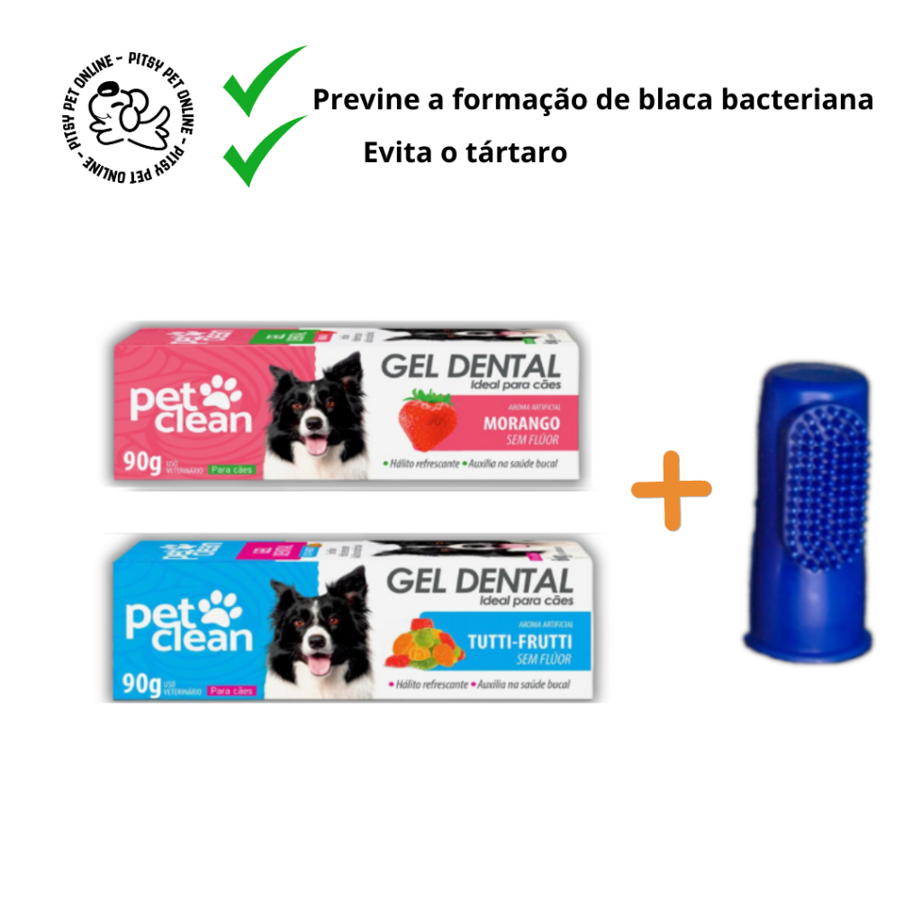 Kit Pasta de Dente para Cachorro - Gel Dental para Cachorro 90g + Dedeira Plástica - Pet Clean