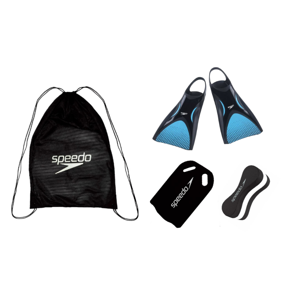 Kit Natação Speedo Mochila Gym Sack Mesh Esportiva + Nadadeira Power Fin + Prancha e Flutuador Swim
