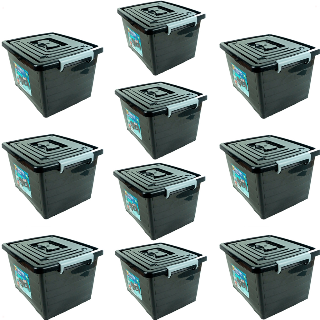 Kit 10 Caixa Organizadora Multiuso Preta C/ Tampa 30L em Oferta na Shopee