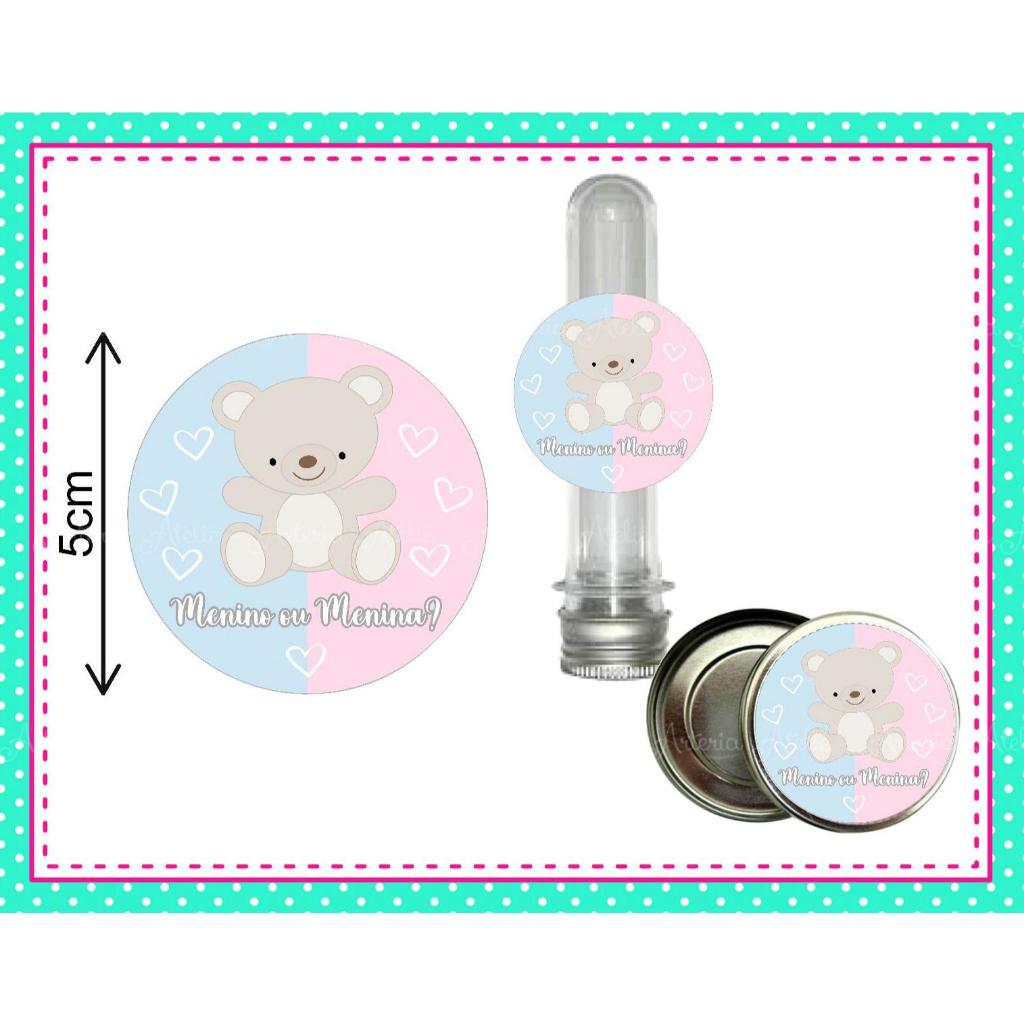 30 rótulo adesivo 5cm personalizados lembrancinha decoração chá revelação urso ursinho bebe rosa azul verde lilás