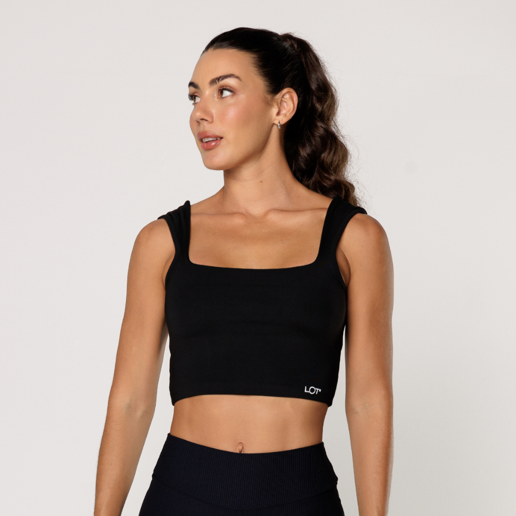 Top Academia Feminino Preto Com Decote Quadrado Alça Larga Poliamida Fitness Elevate em Oferta na Shopee