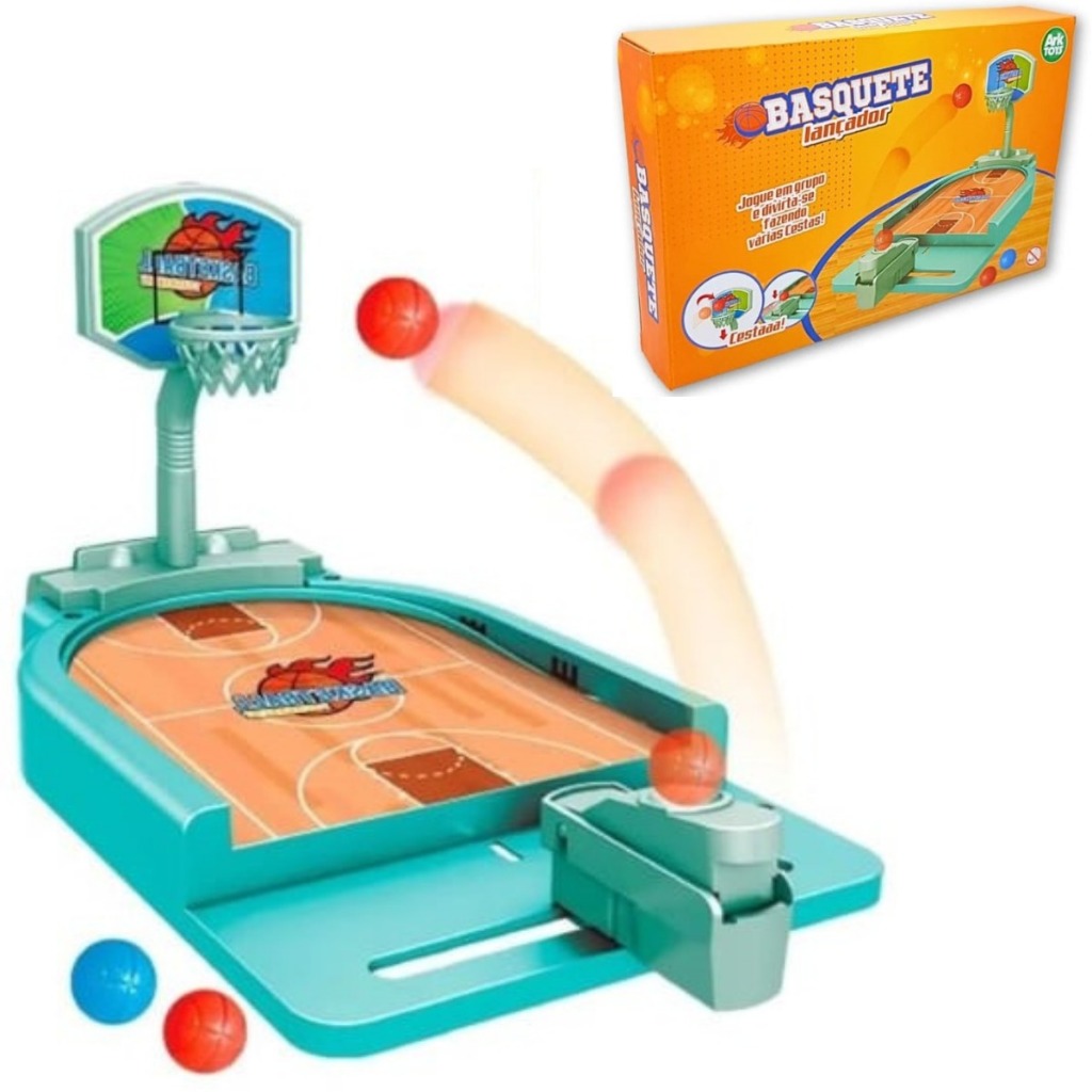 Jogo Mini Basquete Com Lançador DE BOLINHAS QUADRA BASKETBALL Diversão Brinquedo TABULEIRO 27CM