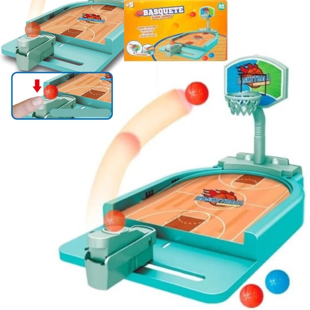 MINI BASQUETE COM LANÇADOR DE BOLINHAS JOGO DE MESA QUADRA BASKETBALL TABULEIRO BRINQUEDO INFANTIL