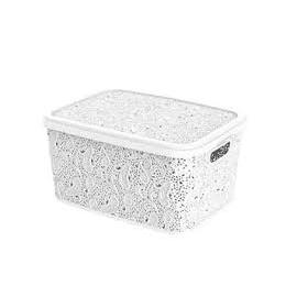 Cesto Organizador Multiuso Floral 2,2l Moderno Branco - Cinza - Renda Floral
