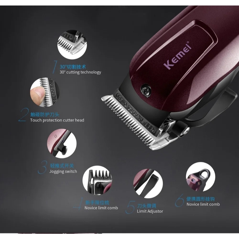 Máquina de Cortar Cabelo Profissional Sem Fio Recarregável Kemei Original Cordless Km 2600 - bivolt 110v/220v