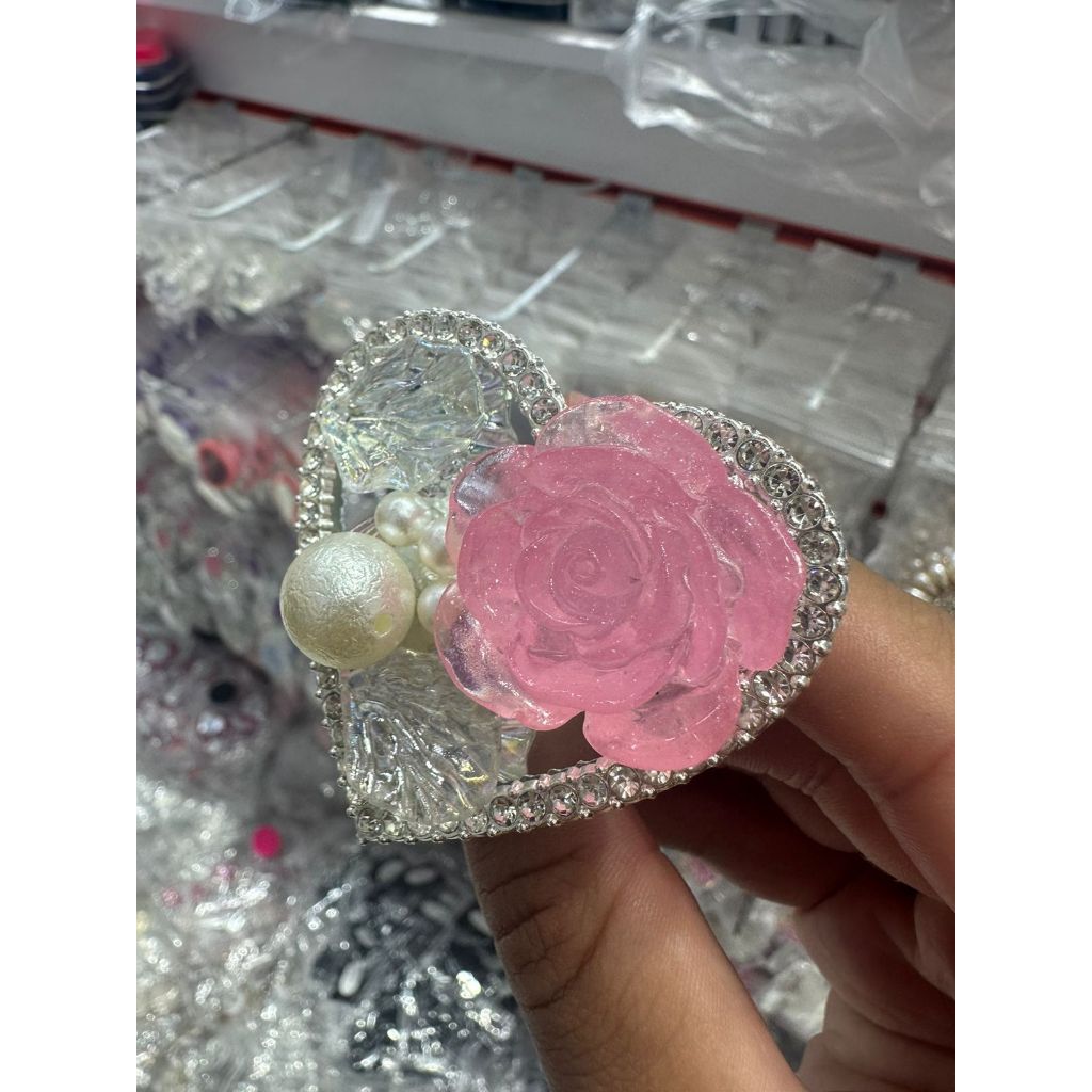 Pop socket Suporte Lindos para Celular de Coração com Rosa e Pérola Lindo com apoio de dedo para todos os celulares