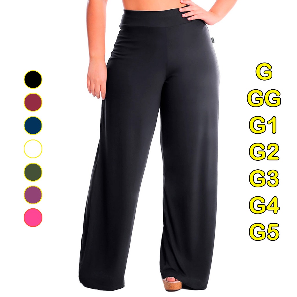 Calça Pantalona Cintura Alta Plus Size