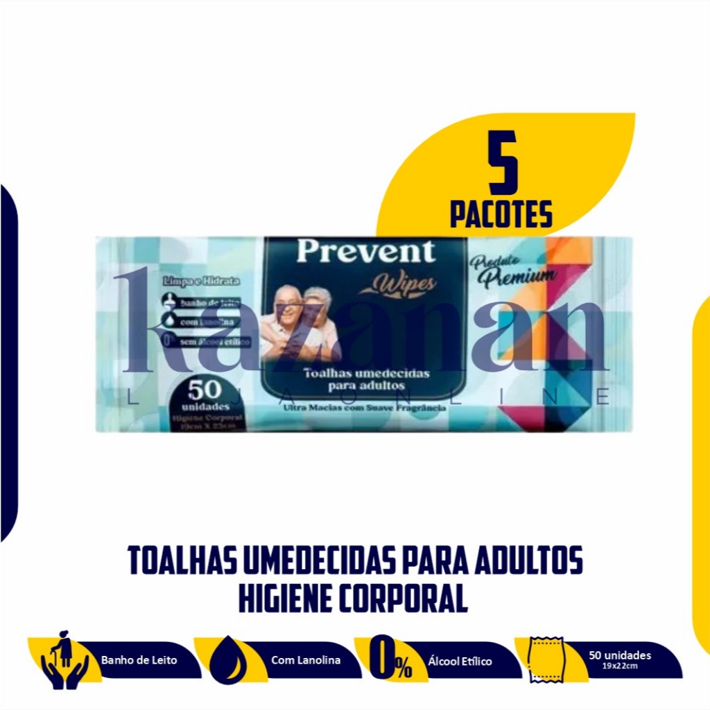 Kit 250 Toalhas Umedecidas Para Adultos - Banho de Leito Prevent Wipes (5 Embalagens)