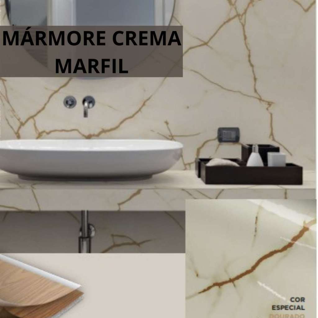 Adesivo Lavável Para Banheiro, Moveis, Pia, Paredes Mármore Crema Marfil- 4mx1,22 de largura