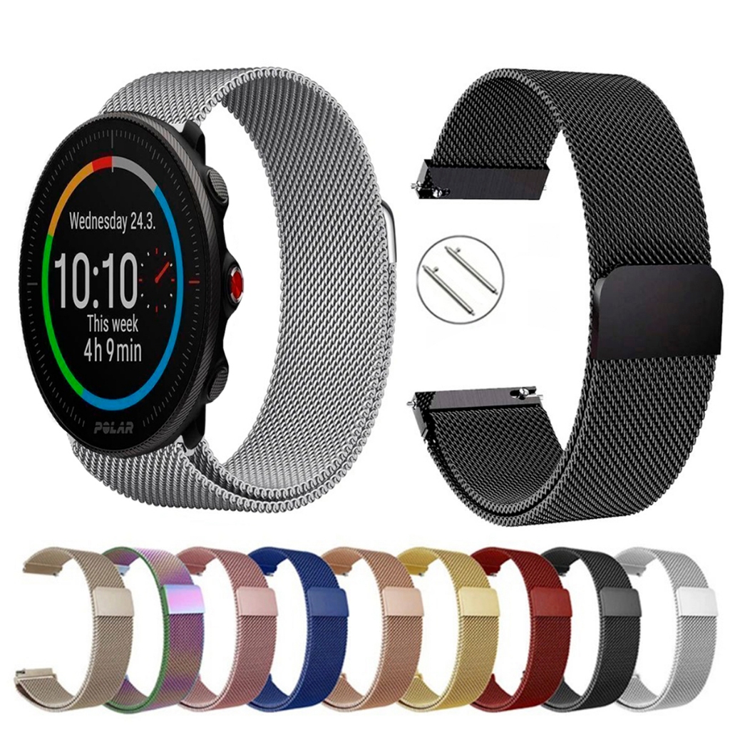 Pulseira de 22mm milanesa aço inox para Polar Vantage M2 de Engate Rapido