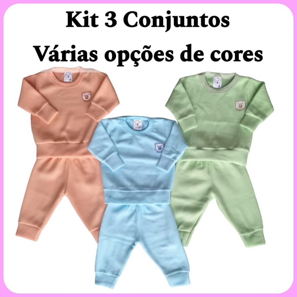 3 Conjunto Pijama Unisoft bebe P / M / G inverno infantil menino e menina