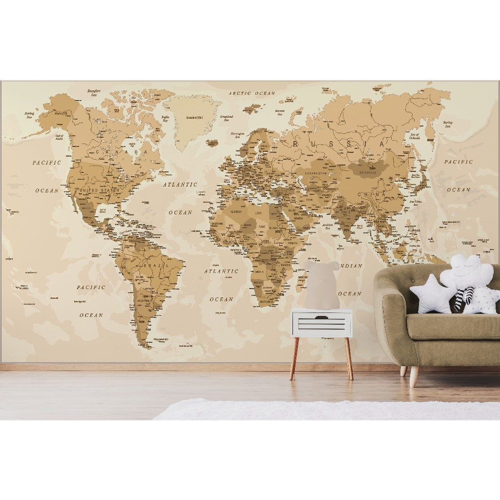 Papel De Parede Mapa Mundial Marrom países VRH16- LEIA A DESCRIÇÃO