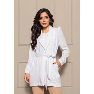 Jaleco Feminino Alfaiataria e elastano branco Sabrina em Oferta na Shopee