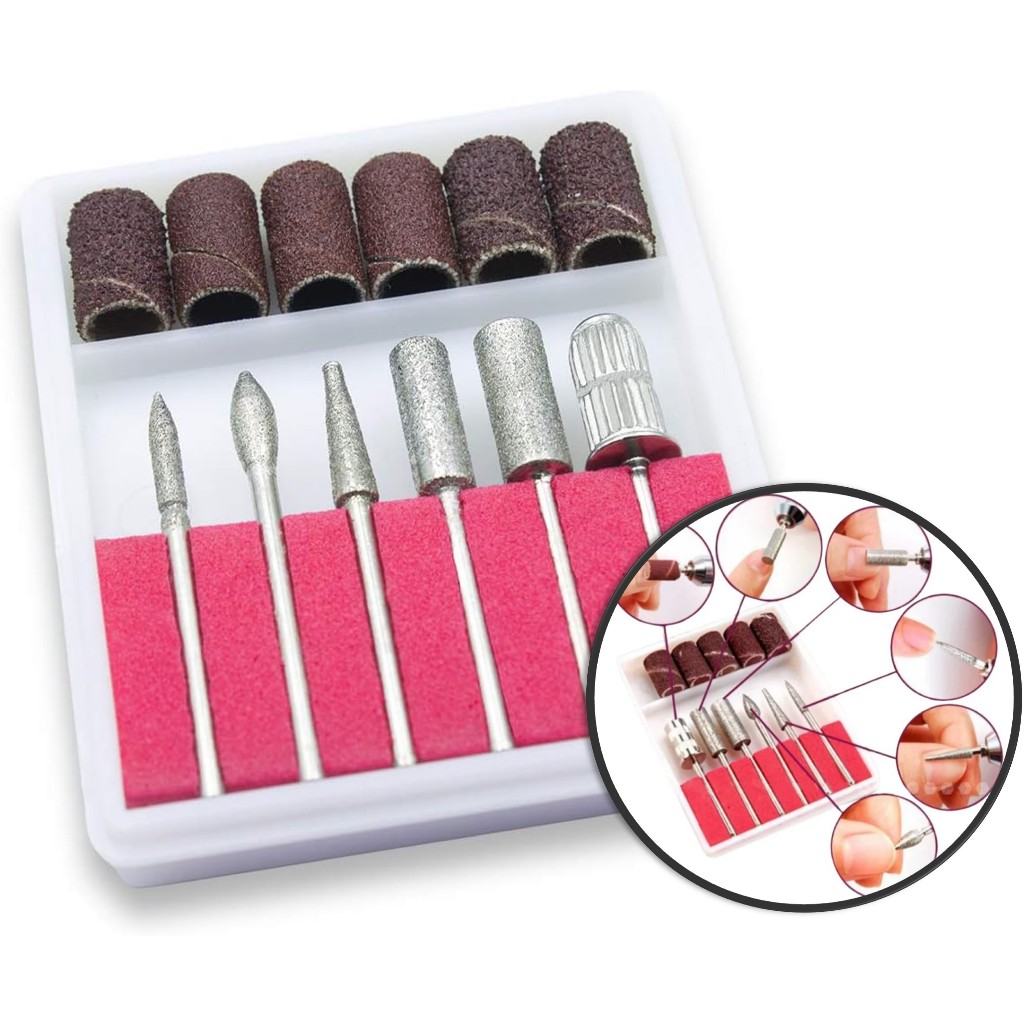 Kit brocas de unhas + Refil -  6 Lixas + 6 Brocas Lixa Elétrica Lixadeiras Unhas Salão