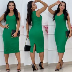 Vestido Canelado Regata Diva Feminino Casual Midi Tubinho Festa Noite Confortavel