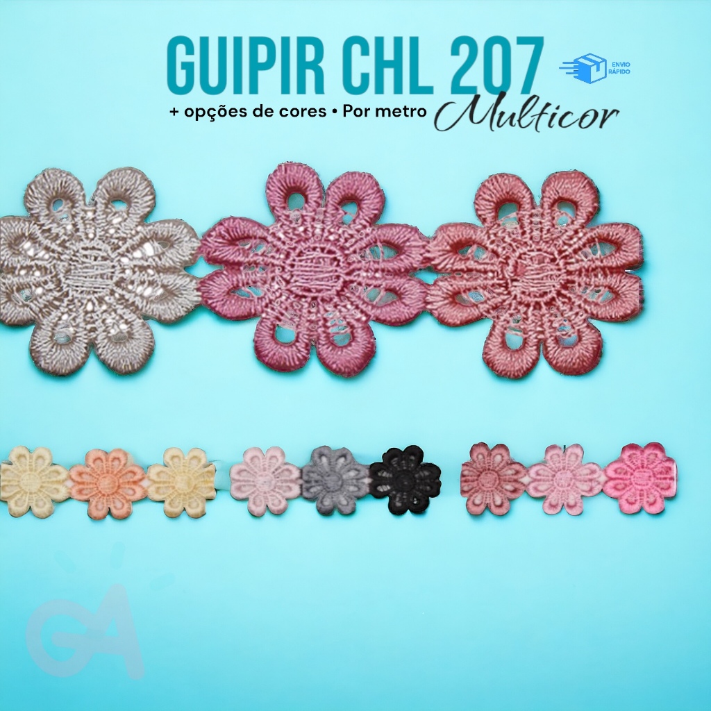 Renda Gupir Flor CHL 207- 3 Mesclado - 2,5 cm - 1 metro em Oferta na Shopee